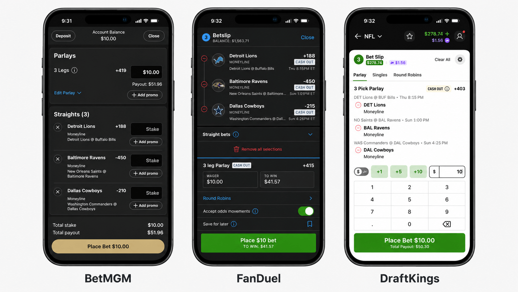 NFL bet slips